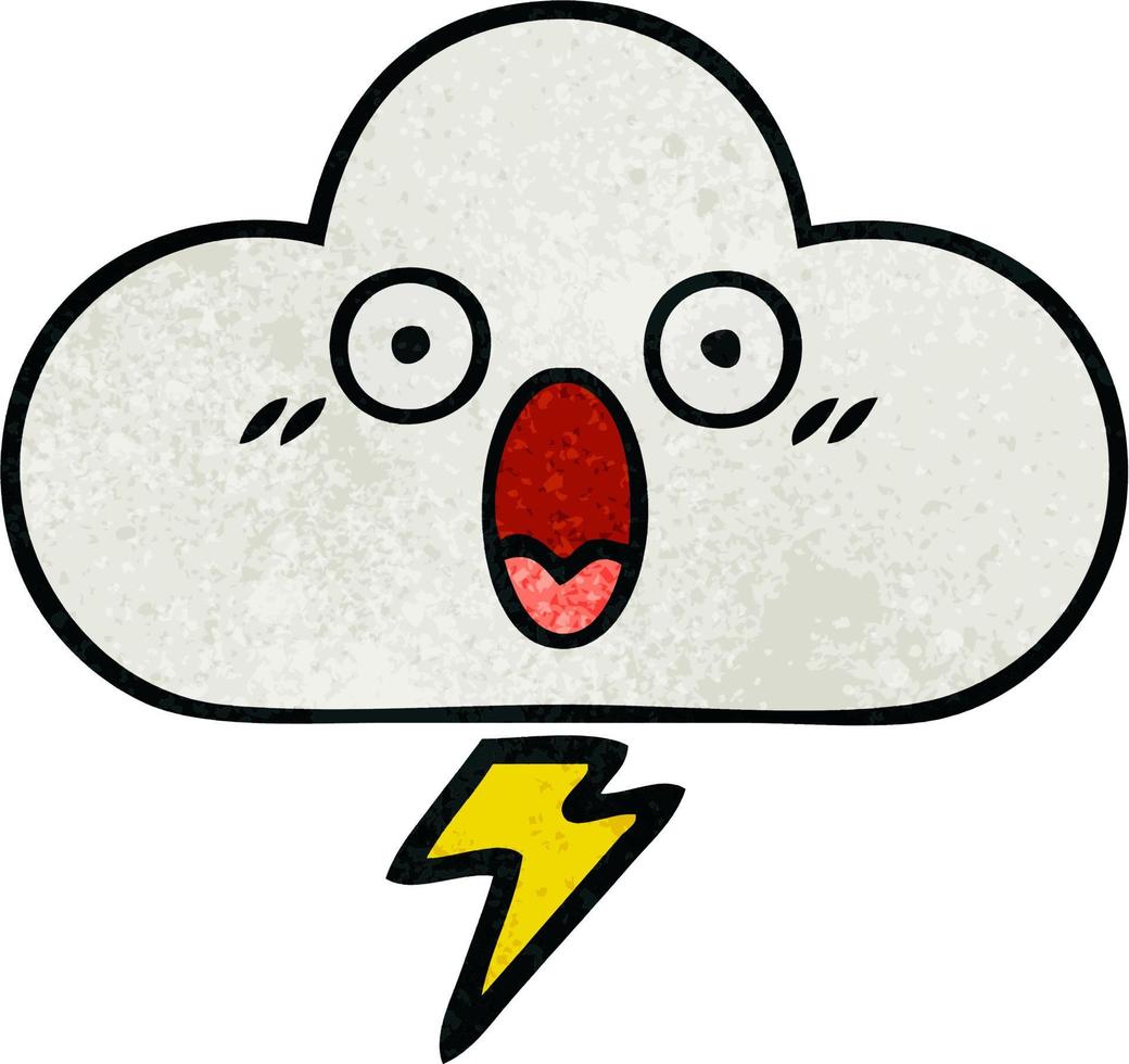 nube de trueno de dibujos animados de textura grunge retro vector