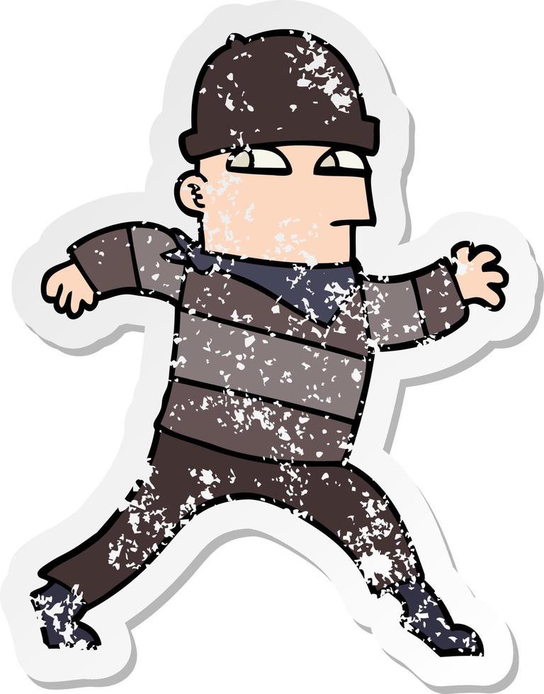 distressed sticker of a cartoon thief vector