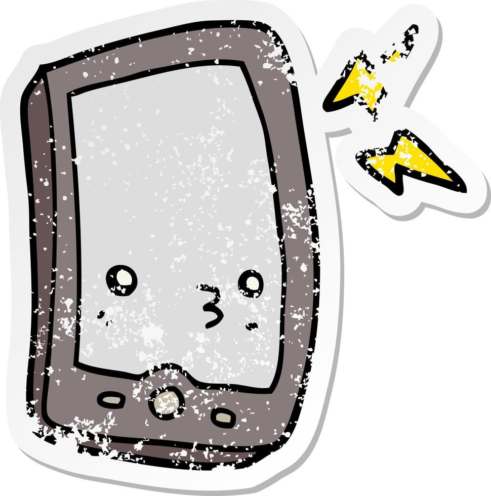 distressed sticker of a cartoon mobile phone vector