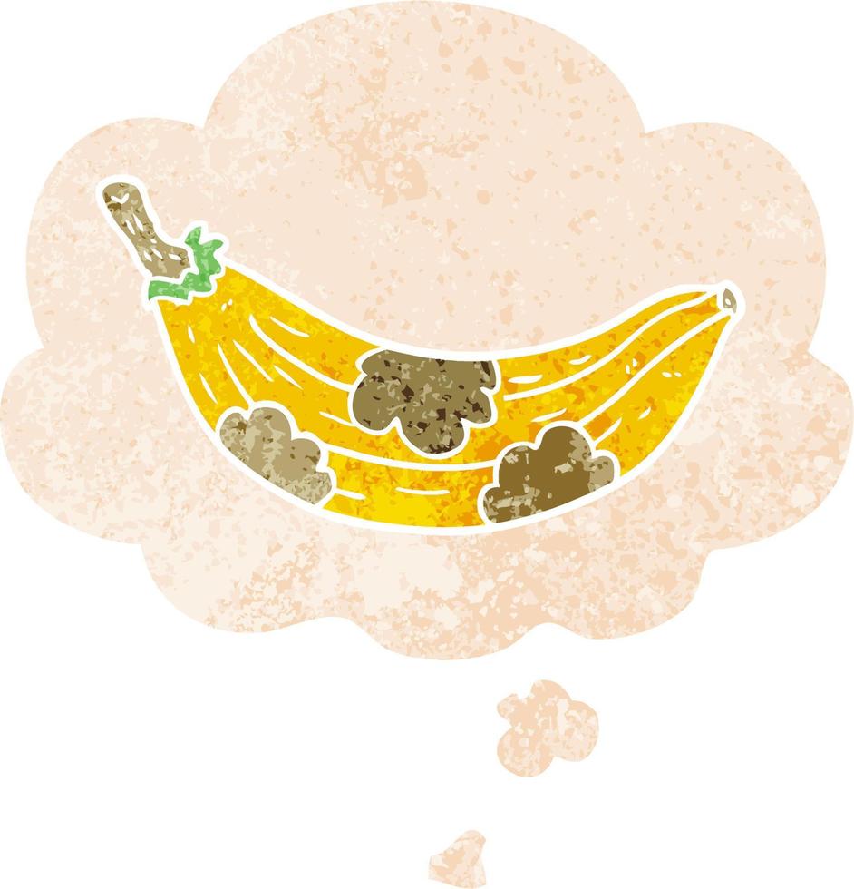 cartoon old banana and thought bubble in retro textured style vector