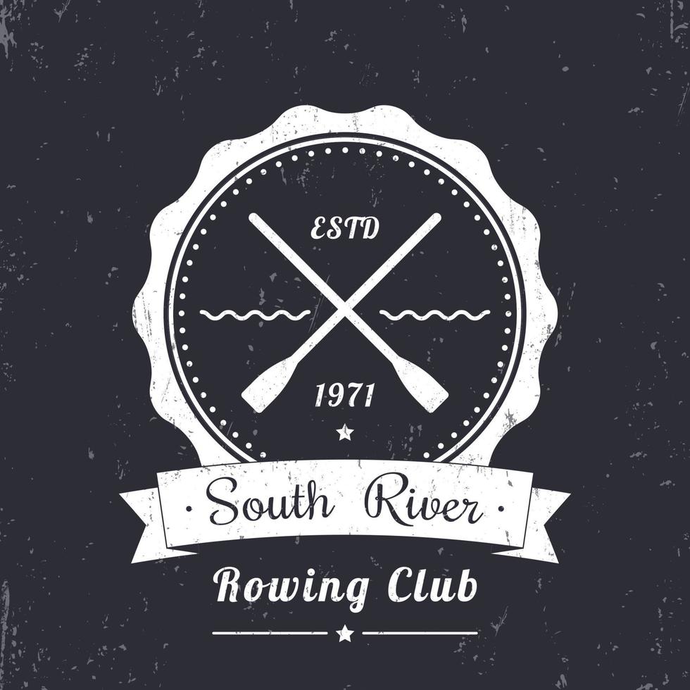 Rowing club vintage logo, badge, rowing club sign, white on dark, vector illustration