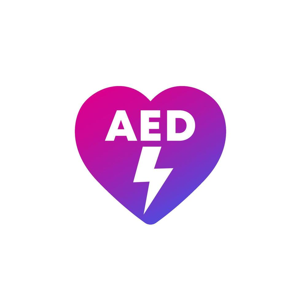 AED icon with a heart, automated external defibrillator vector