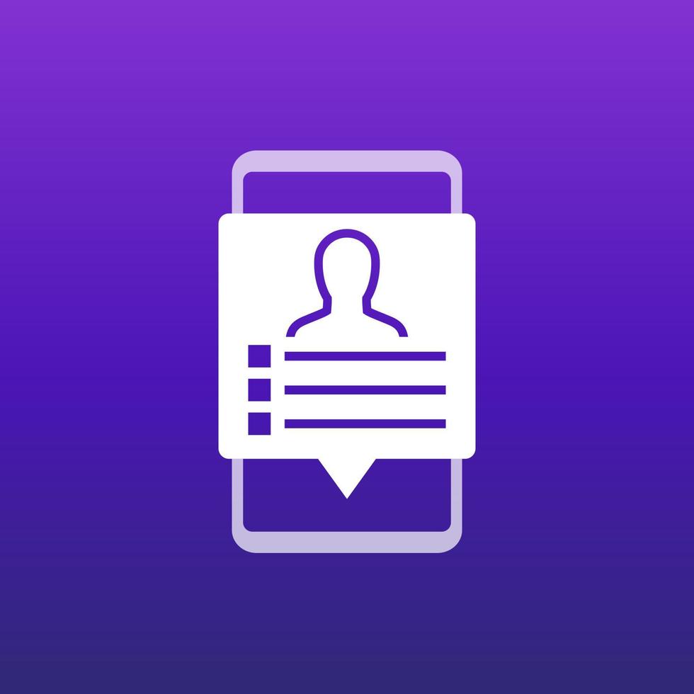account info vector icon, profile, personal data in smart phone