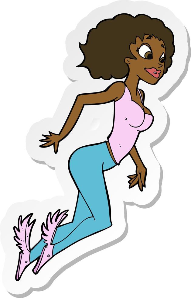 sticker of a cartoon flying woman vector