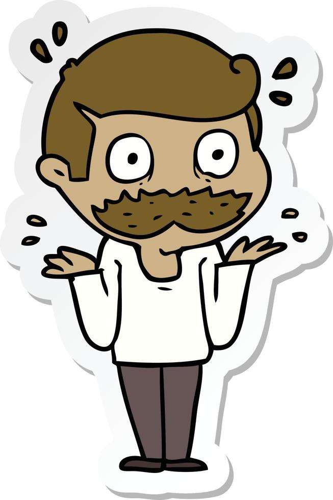 sticker of a cartoon man with mustache shocked vector