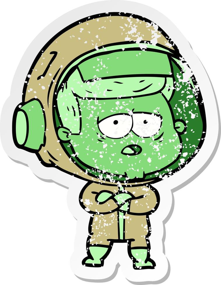 distressed sticker of a cartoon tired astronaut vector