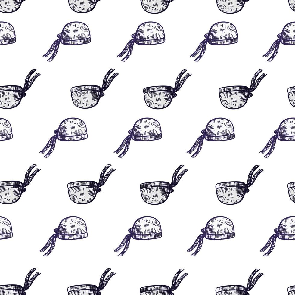 Bandana chef hat seamless pattern engraving. Vintage cooking background in hand drawn style. vector