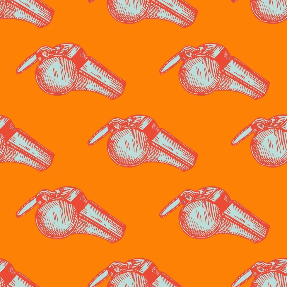 Sport whistle engraving seamless pattern. Vintage background sport topic in hand drawn style. vector