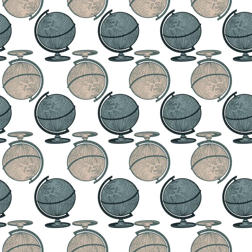 The globe engraved seamless pattern. Vintage background old atlas earth in hand drawn style. vector