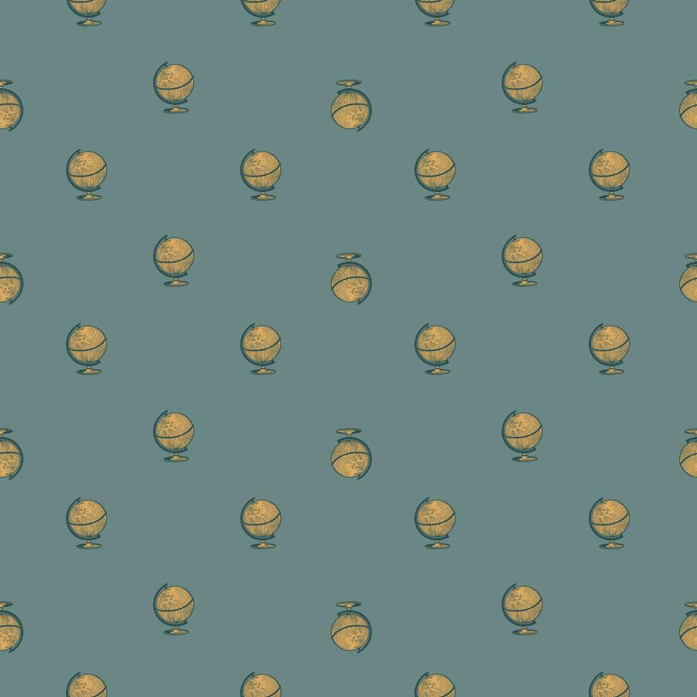 The globe engraved seamless pattern. Vintage background old atlas earth in hand drawn style. vector