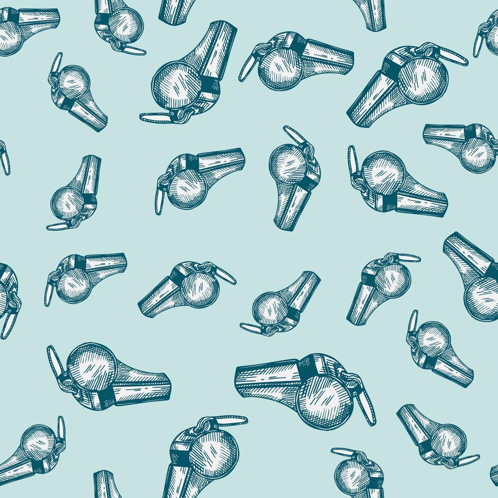 Sport whistle engraving seamless pattern. Vintage background sport topic in hand drawn style. vector