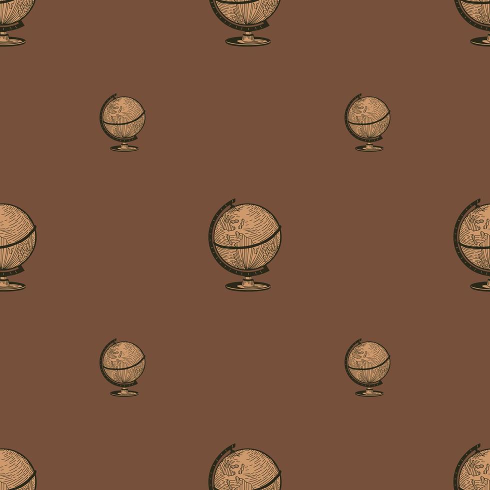 The globe engraved seamless pattern. Vintage background old atlas earth in hand drawn style. vector