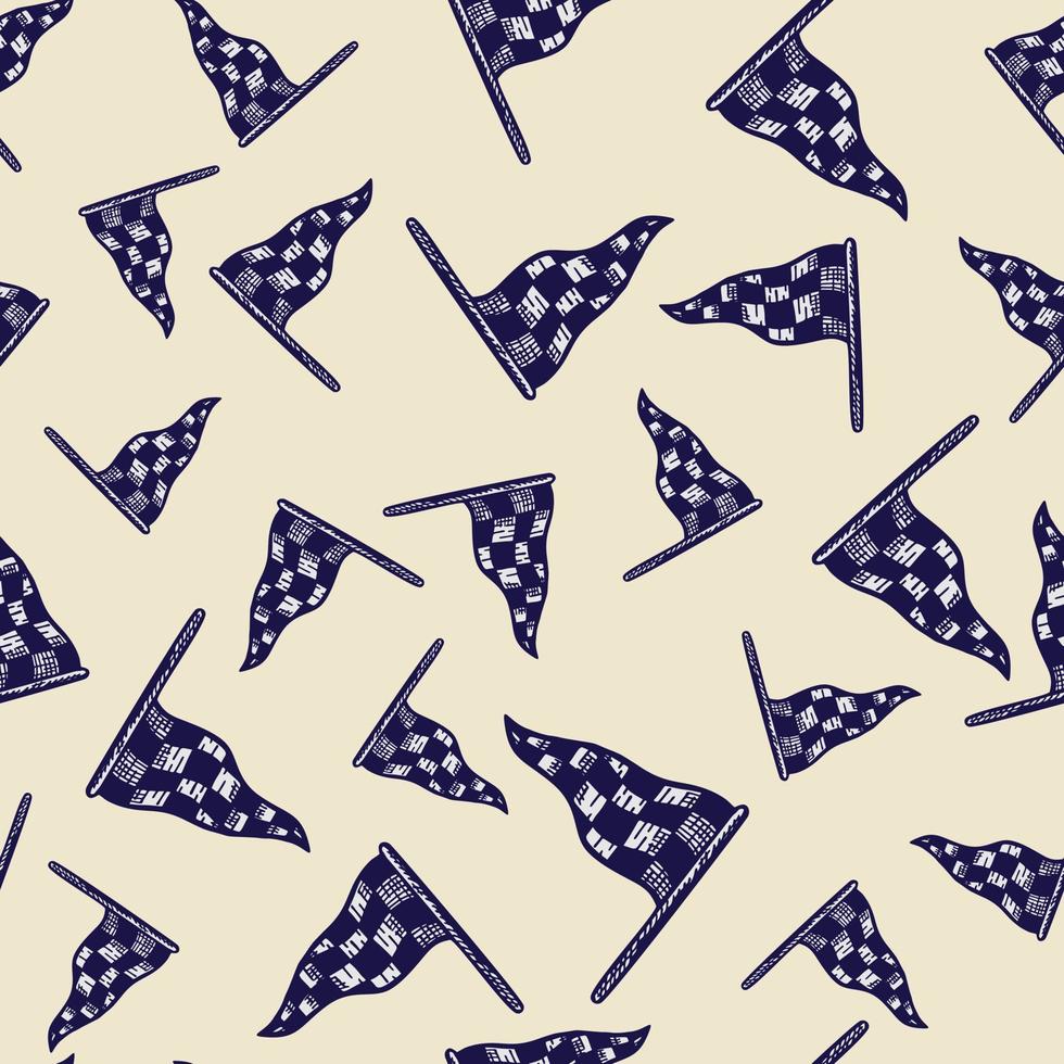 Race flag sketched seamless pattern. Vintage sport elements for drive hand drawn style. vector