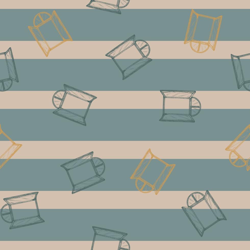 Seamless pattern of retro arch windows engraving. Vintage background cute window in hand drawn style. vector