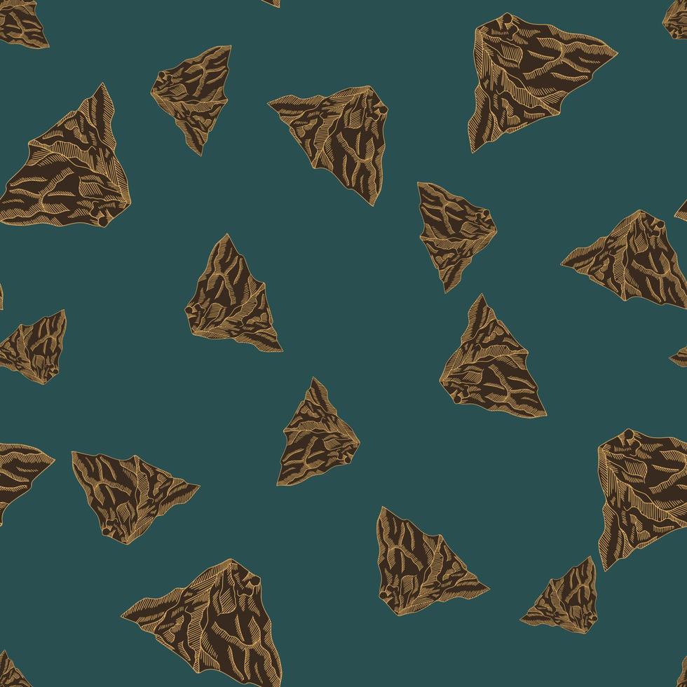 Mountain peak engraved seamless pattern. Vintage background rock landscape in hand drawn style. vector
