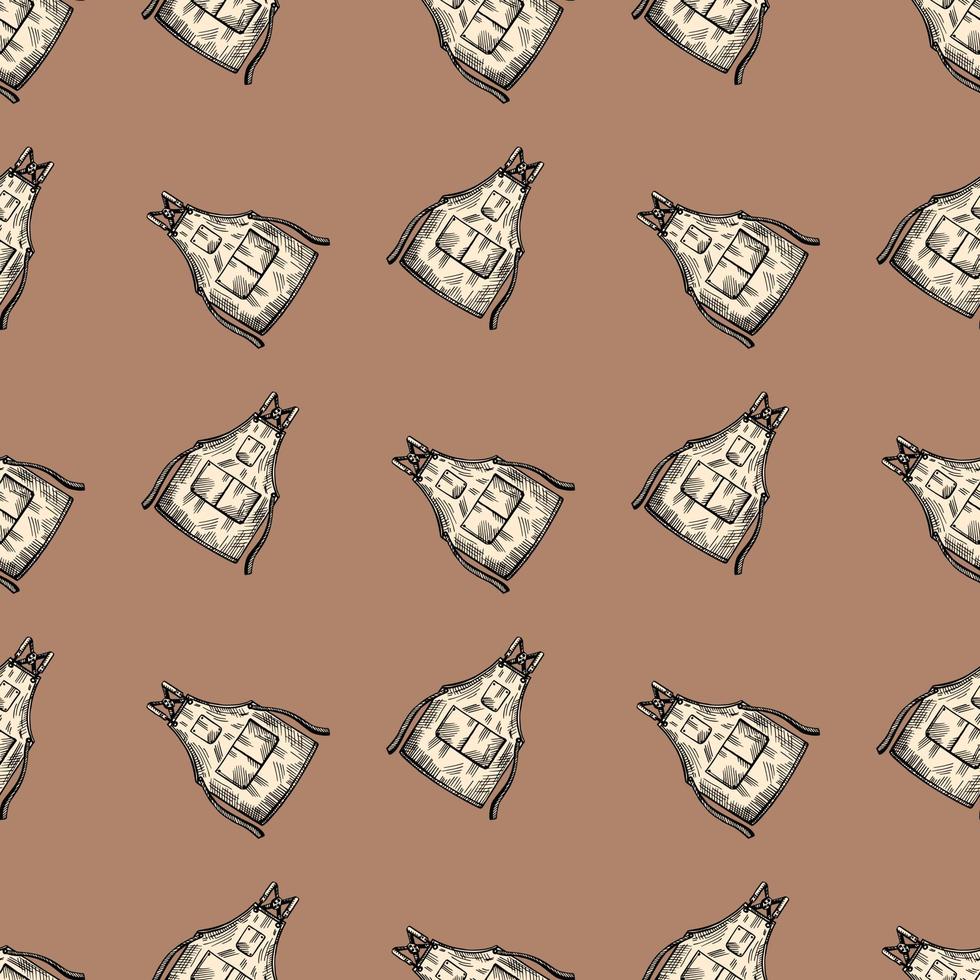 Aprons engraved seamless pattern. Vintage background for kitchen in hand drawn style. vector