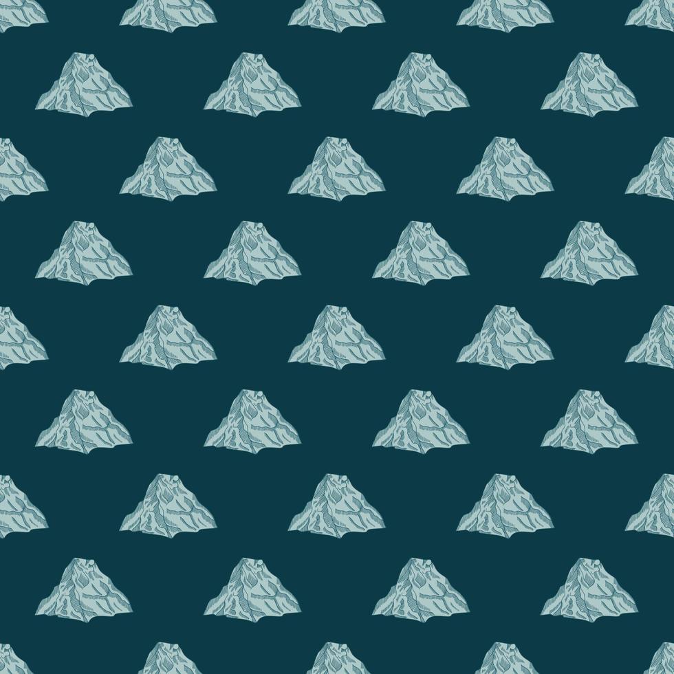 Mountain peak engraved seamless pattern. Vintage background rock landscape in hand drawn style. vector