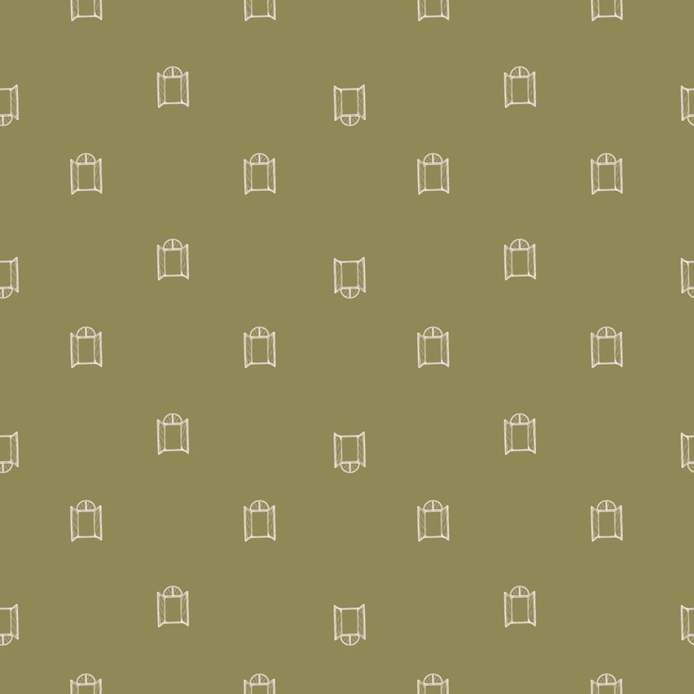 Seamless pattern of retro arch windows engraving. Vintage background cute window in hand drawn style. vector