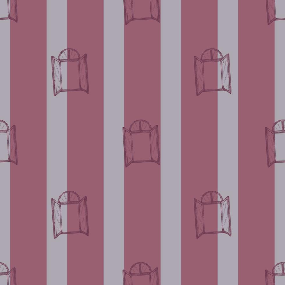 Seamless pattern of retro arch windows engraving. Vintage background cute window in hand drawn style. vector