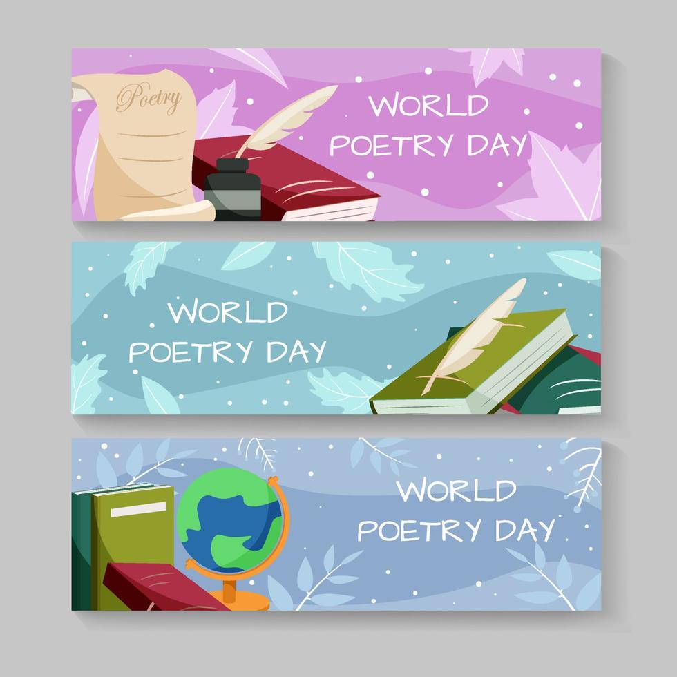 conjunto de banners del día de la poesía vector