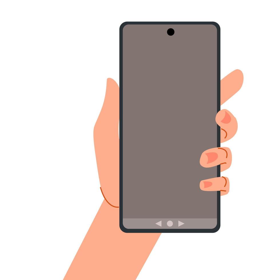 Smartphone in hand with the screen off. Vector illustration in a flat style.