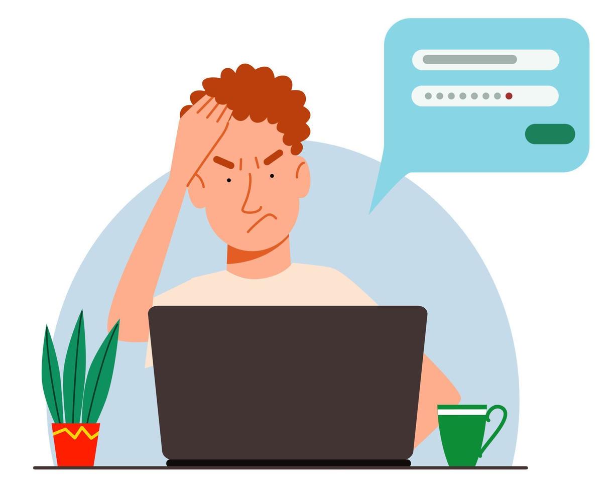 The concept of a man thinking behind a laptop. vector
