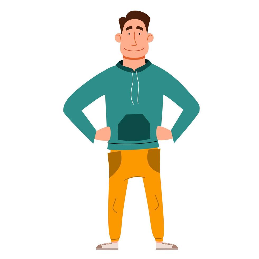 a handsome dark-haired man with his hands on his waist. vector