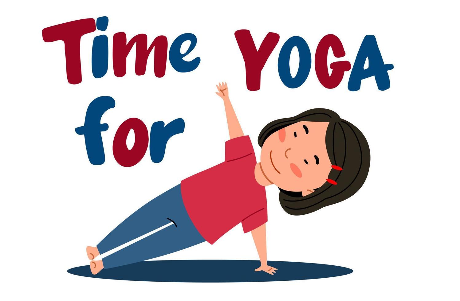 An Asian girl is standing in the side bar. The child is engaged in sports. Yoga day. vector