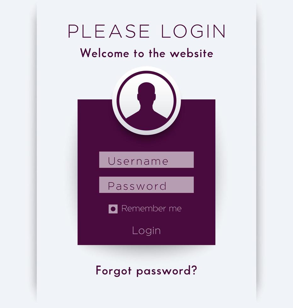 Login window concept with man icon, login page design, vector illustration