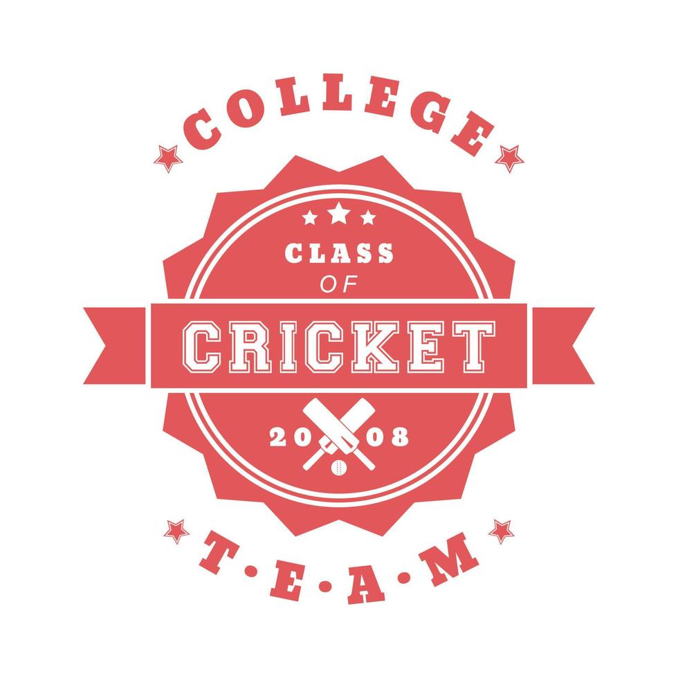 College Cricket team vintage logo, badge, t-shirt print with crossed cricket bats, vector illustration