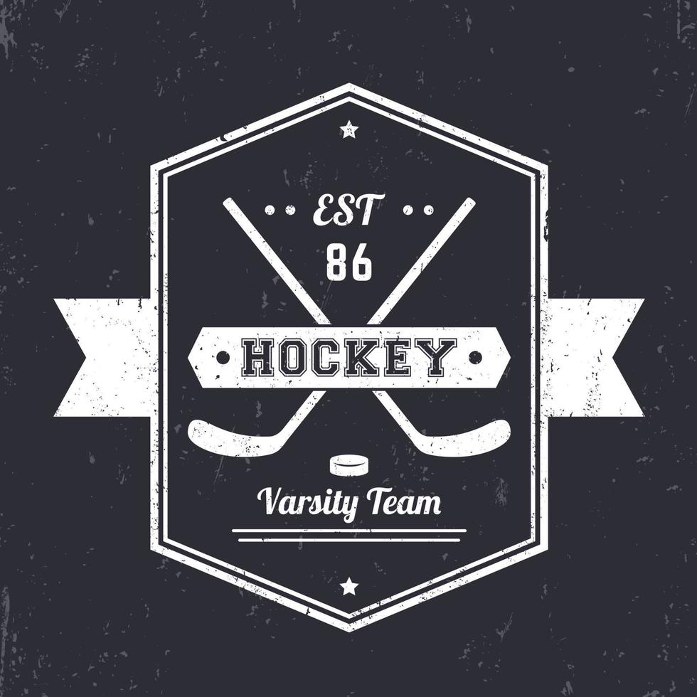 emblema vintage de hockey, logo con palos cruzados vector