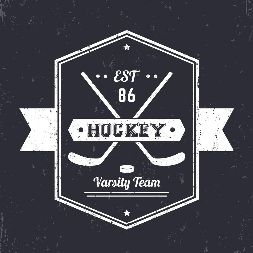 Hockey vintage emblem, logo with crossed sticks vector