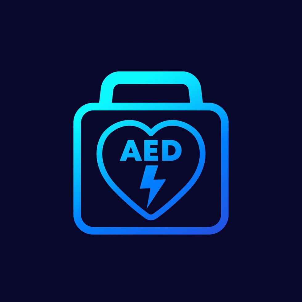 AED icon, automated external defibrillator, portable life-saving device vector