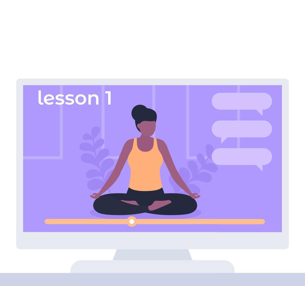 clase de yoga en línea, lecciones en televisión, vector