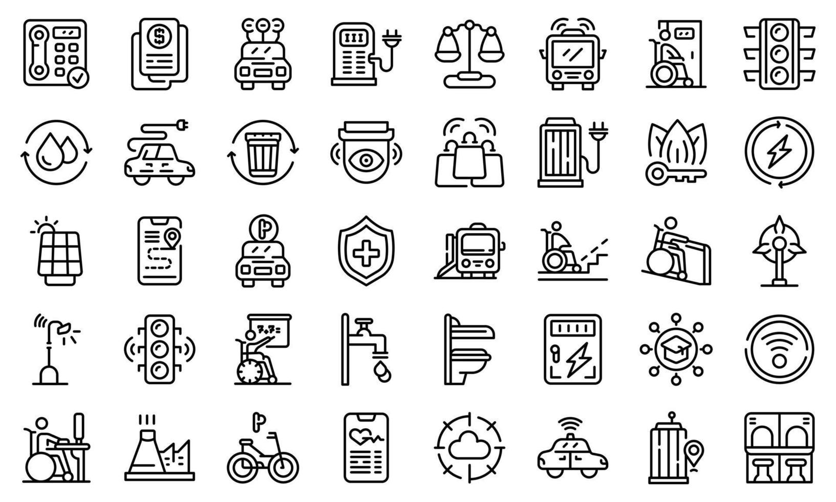 Accessible environment icons set, outline style vector