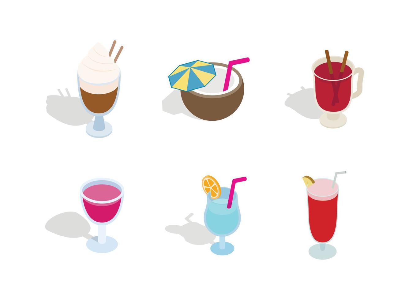 Cocktail icon set, isometric style vector