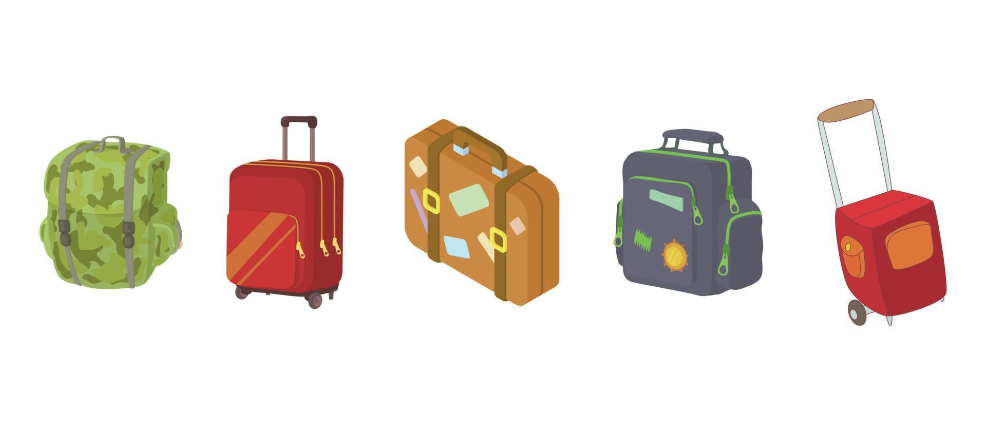 Travel bag icon set, cartoon style vector