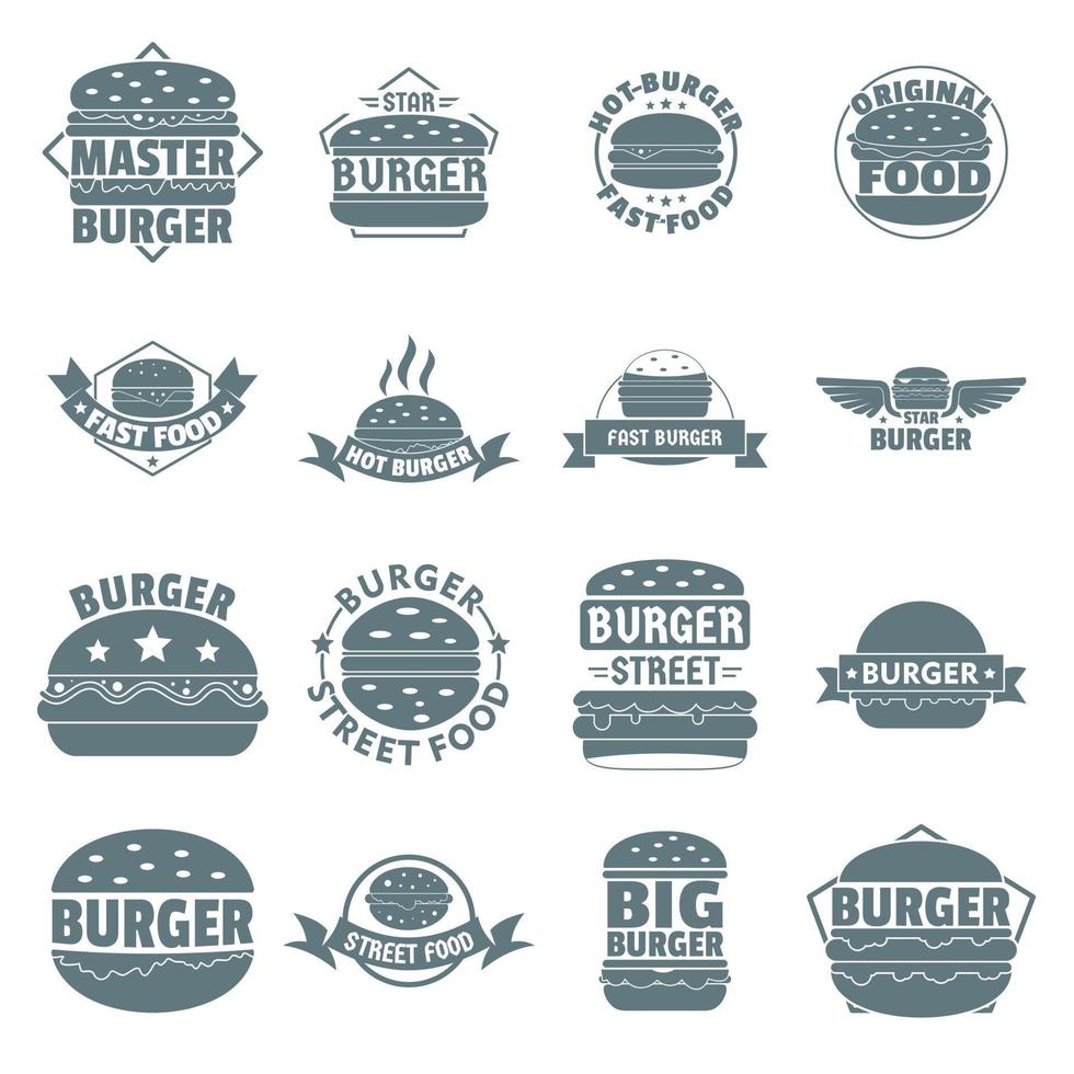 Burger logo icons set, simple style vector