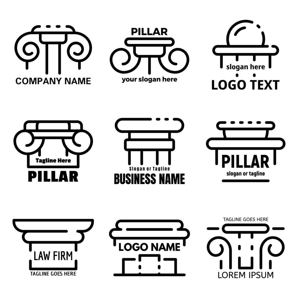 Pillar icons set, outline style vector