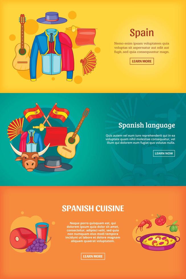 Spain banner set template, cartoon style vector