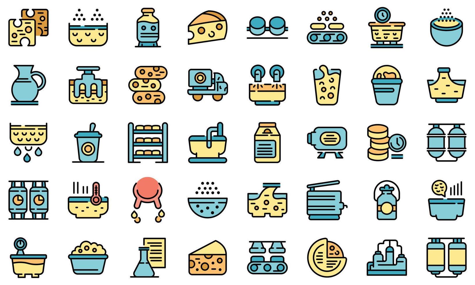 Cheese production icons set vector flat