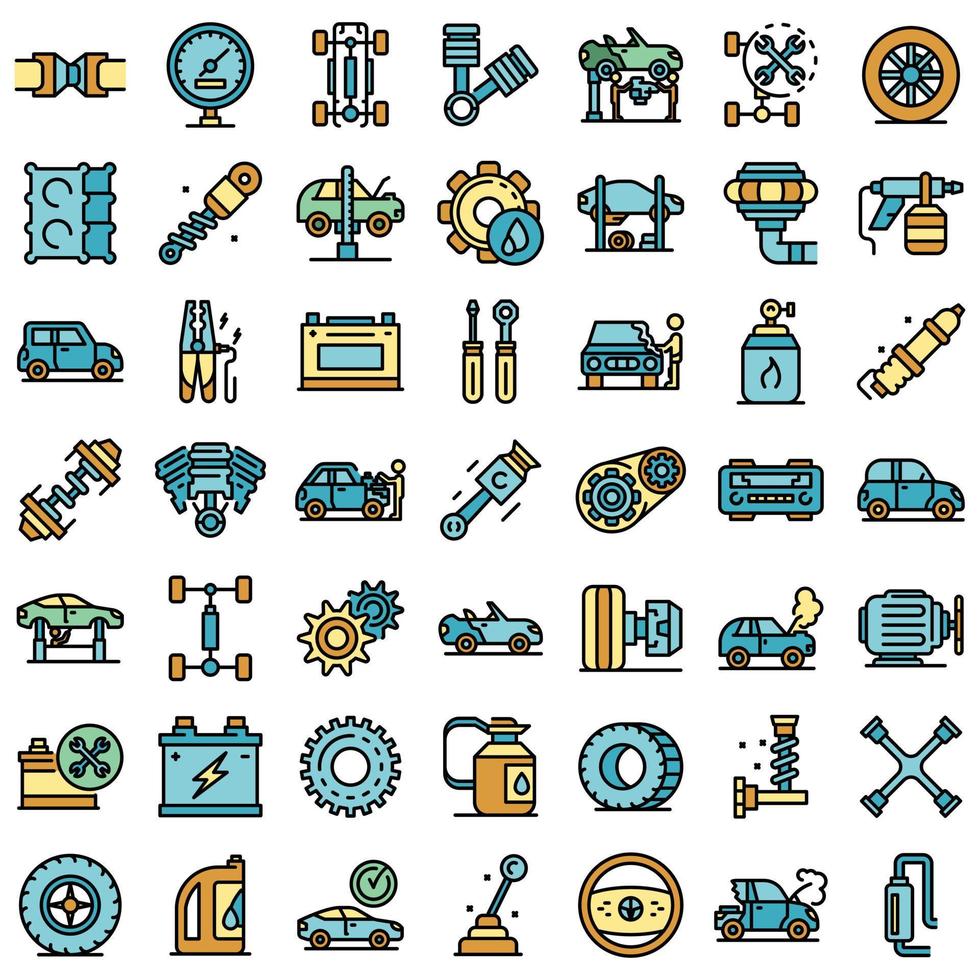 conjunto de iconos mecánicos de automóviles vector plano