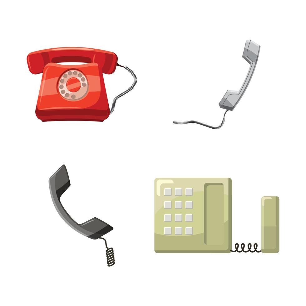 Telephone icon set, cartoon style vector