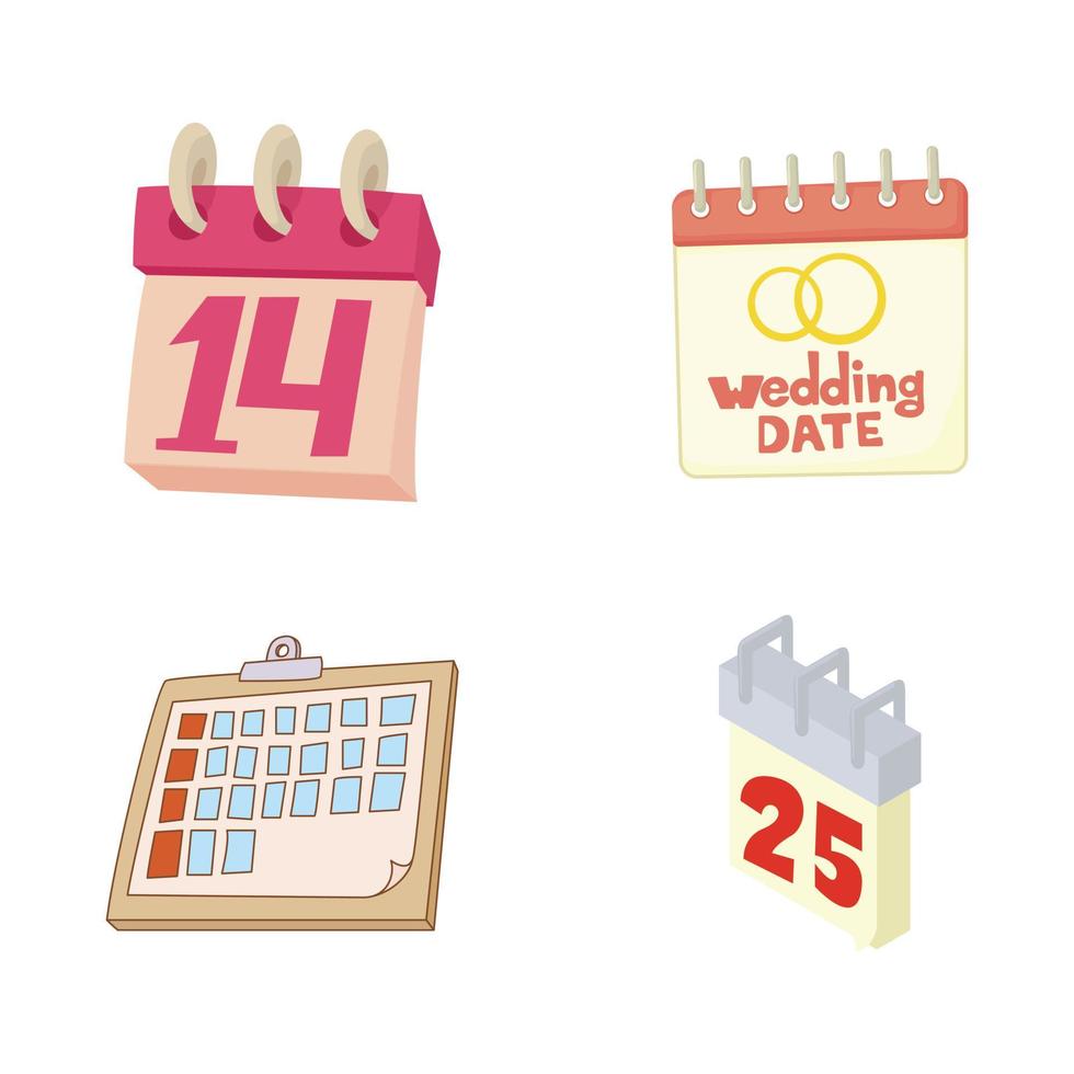 conjunto de iconos de calendario, estilo de dibujos animados vector