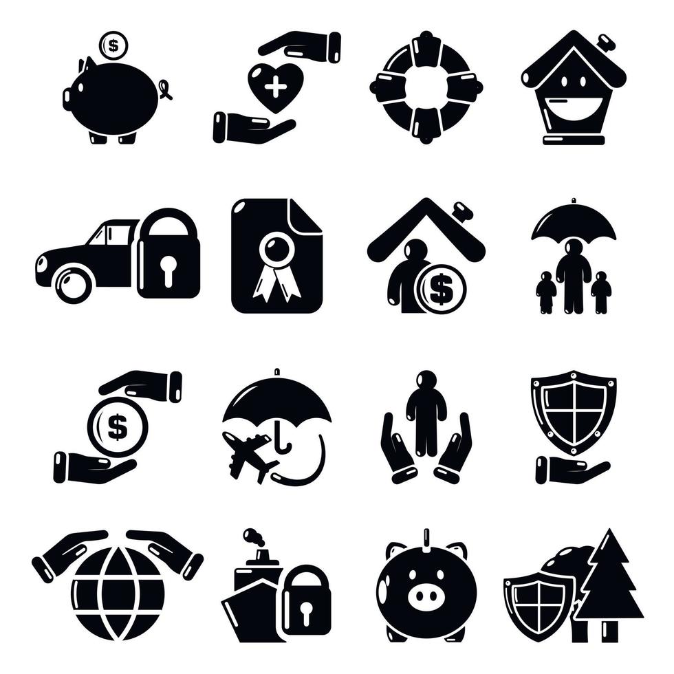 Insurance icons set, simple style vector