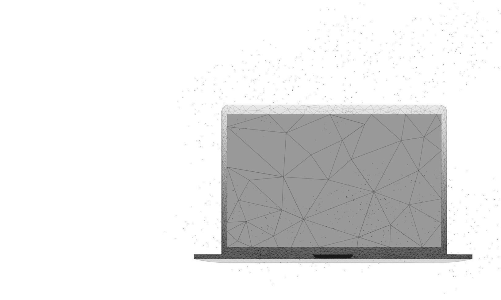 Computer laptop in low poly wireframe in starry sky and cosmic style technology concept and device. Abstract vector computer theme in blue polygon theme.