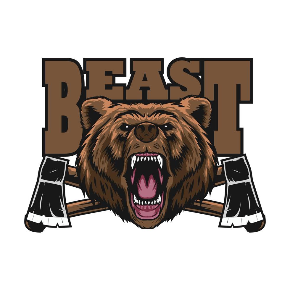 beast logo with bear head and axe vector