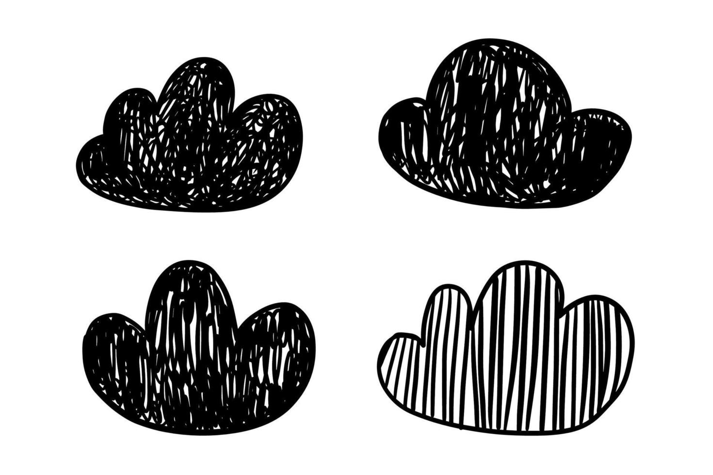 Cute cartoon doodle sketch cloud scribble bullet journal clipart free hand illustration isolated on white background. vector