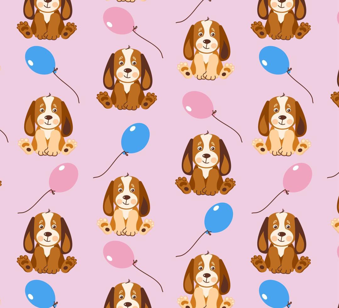 Seamless cute puppy dog pattern. Cartoon funny and happy dog character. Cartoon vector illustration