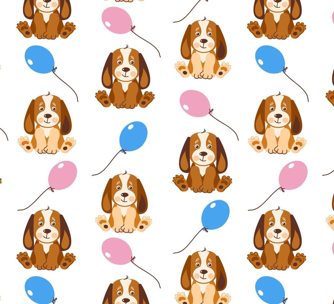 Seamless cute puppy dog pattern. Cartoon funny and happy dog character. Cartoon vector illustration